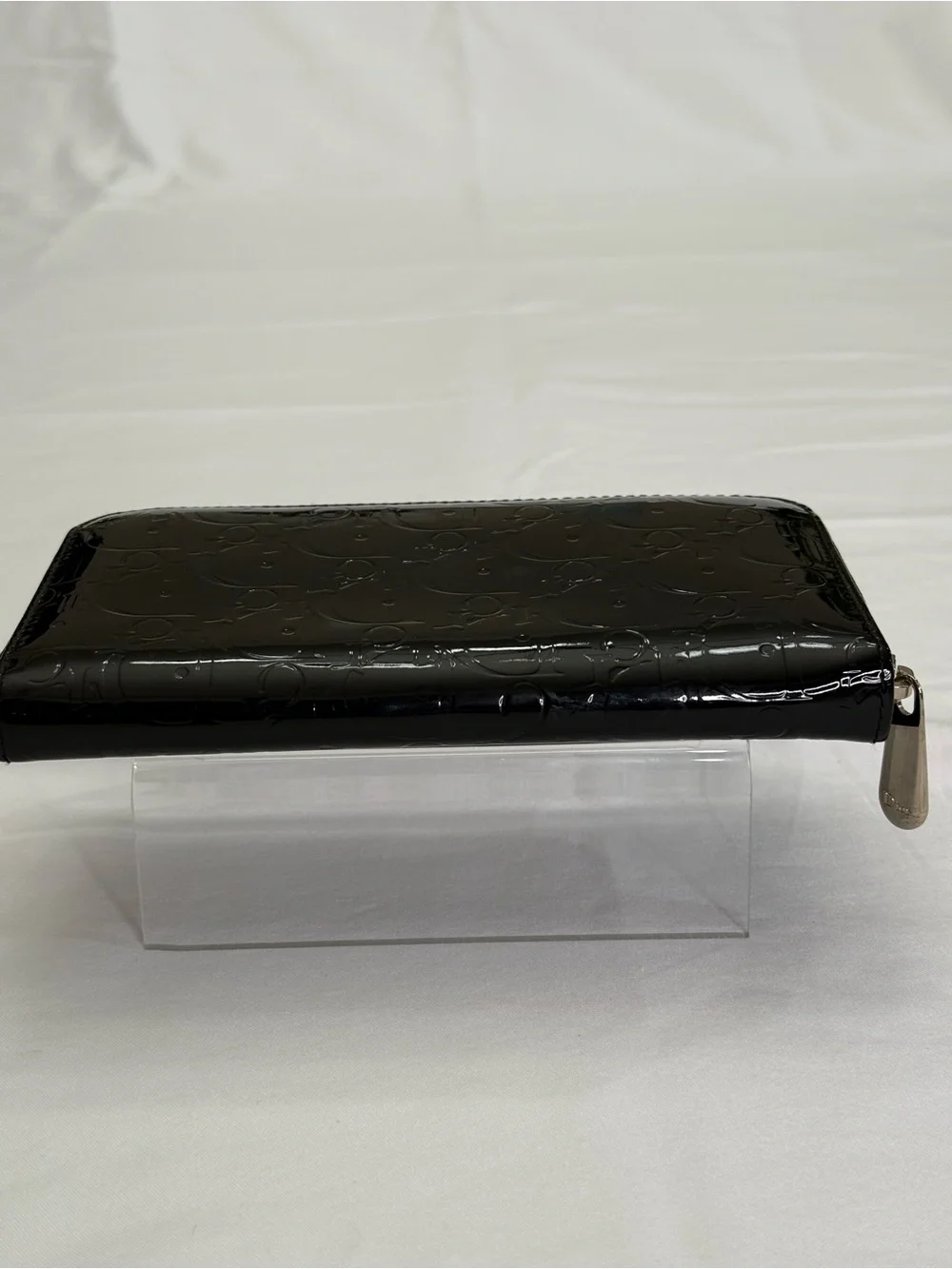 Dior Black Patent Embossed Zip Wallet